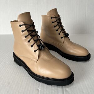 DEAR FRANCES Park Boot Womens 9.5 Camel Tan Leather Lace Up Ankle Combat Beaded